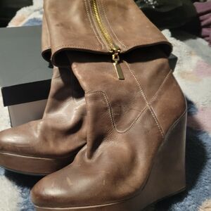 Steven By Steve Madden Brown Leather Wedge Boots